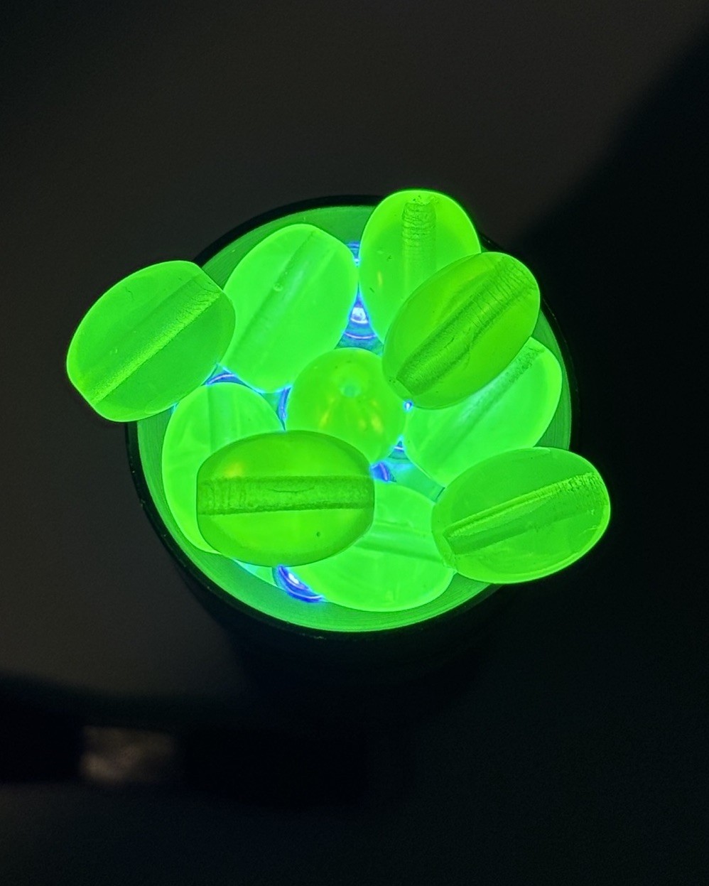 11pc Uranium Vaseline Glass Melon Oval Beads 11mm UV Reactive Drilled