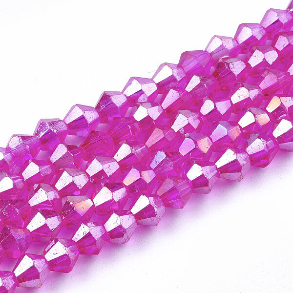 100 Bulk Beads Faceted Bicone Hot Pink Wholesale Beads 4mm Lot Cone