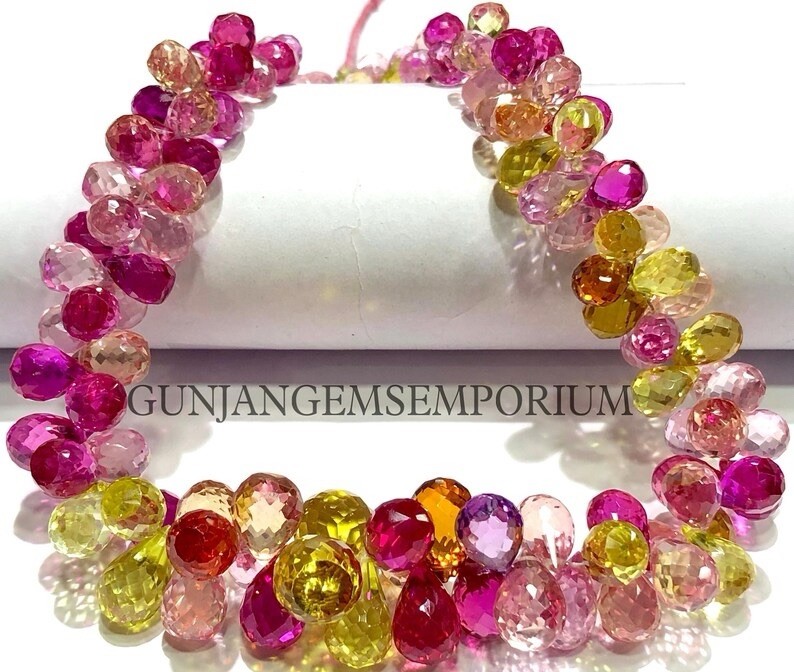 PADPARADSCHA Sapphire AAA+ Pink Sapphire BrioletteFaceted Teardrop Beads