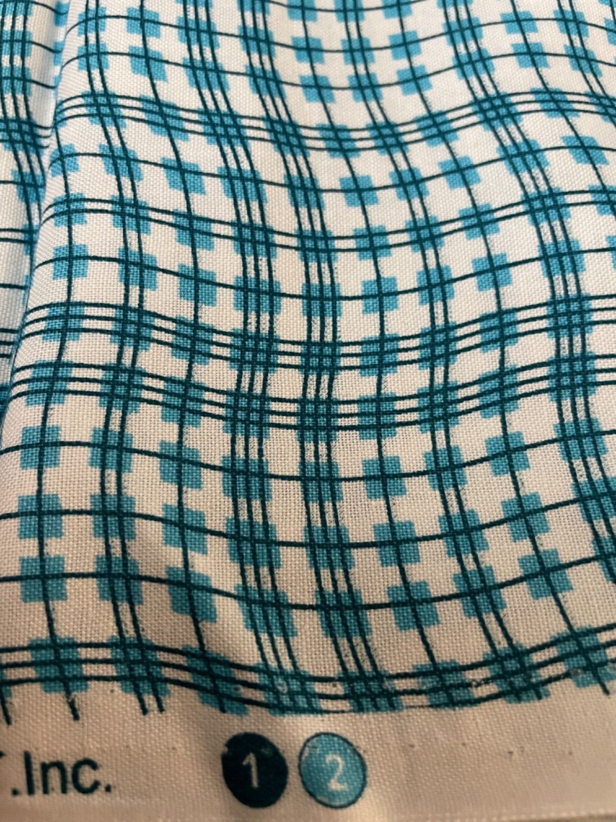 Fabric Lot 2 Yards 26 Inches 42 W Wavy Checks Stripes Turquoise Aqua White