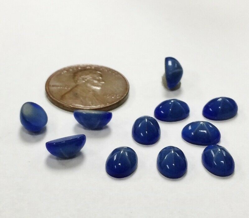 12 VINTAGE COBALT BLUE STAR SAPPHIRE GLASS 8x6mm OVAL SMOOTH DOMED CABOCHON E464