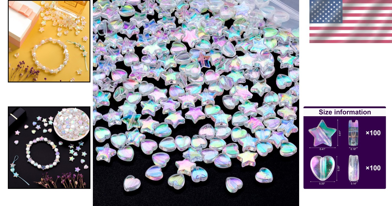 200 Acrylic Star & Heart Shape Beads – Shimmering Craft Supplies for Jewelry
