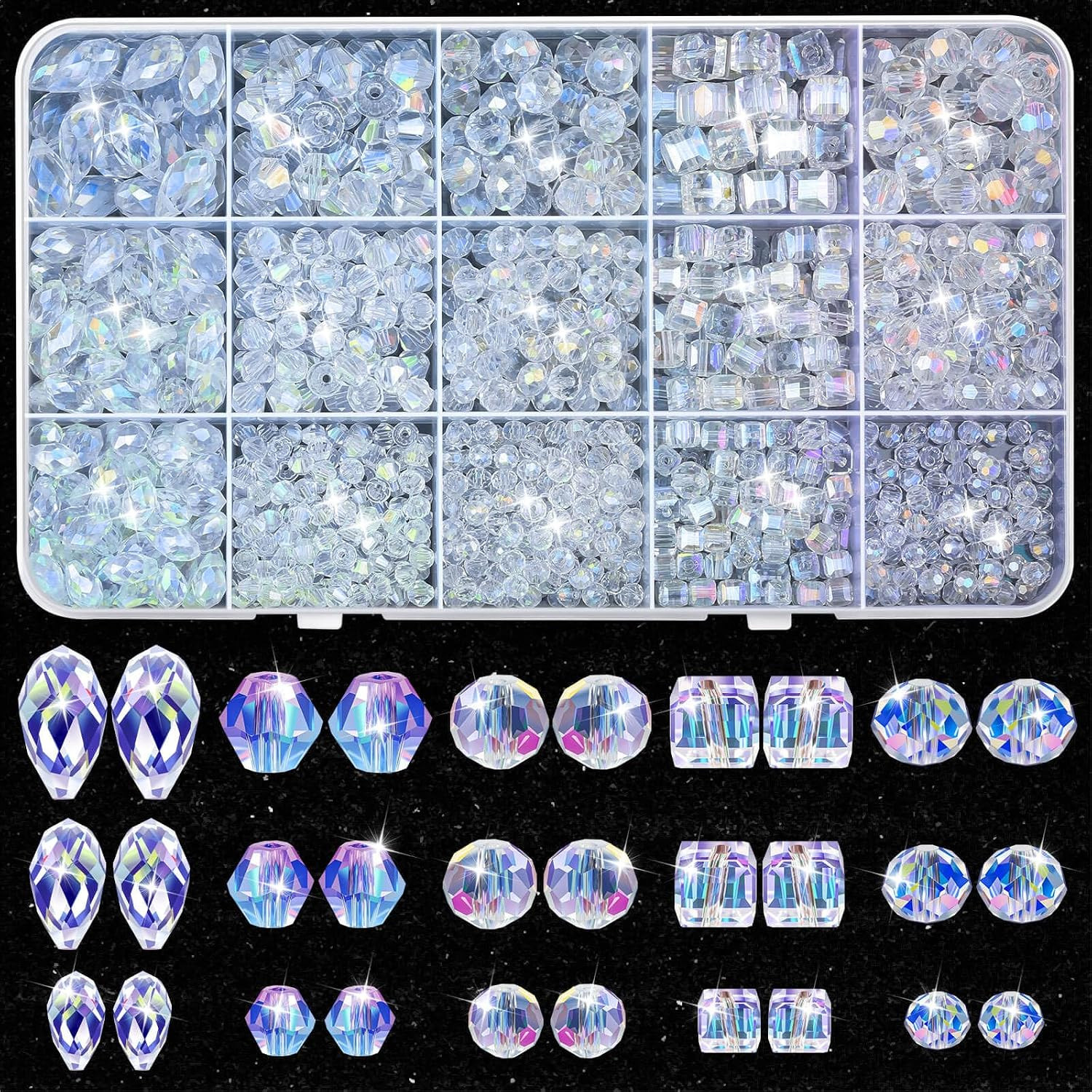 900 Pieces Glass Crystal Beads for Jewelry Making, Assorted Crystal Beads for Br