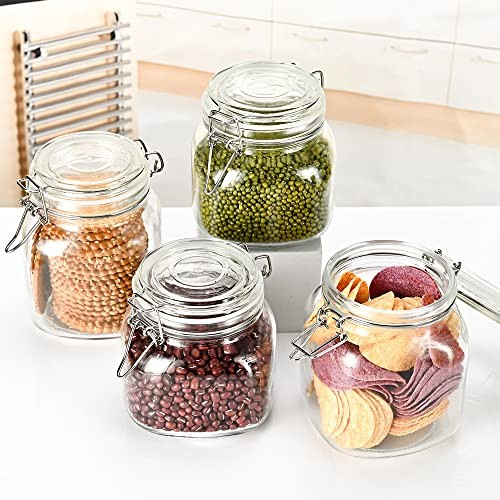 32oz Glass Food Storage Jars with Airtight Clamp Lids,Set of 4 34oz–4 Pack