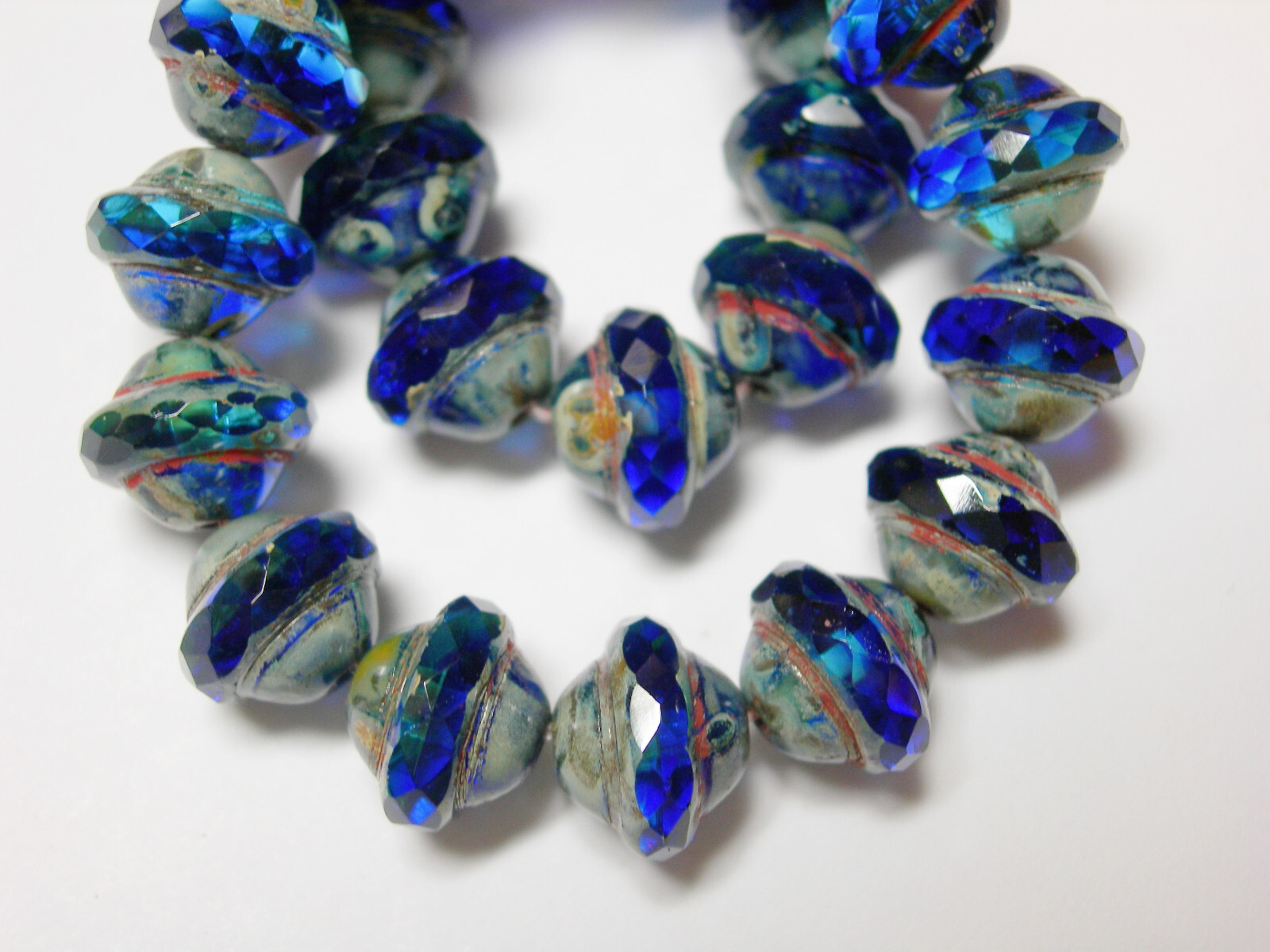 15 7mm Czech Glass Cobalt Aqua Blue Blend Picasso Saturn Saucer Beads