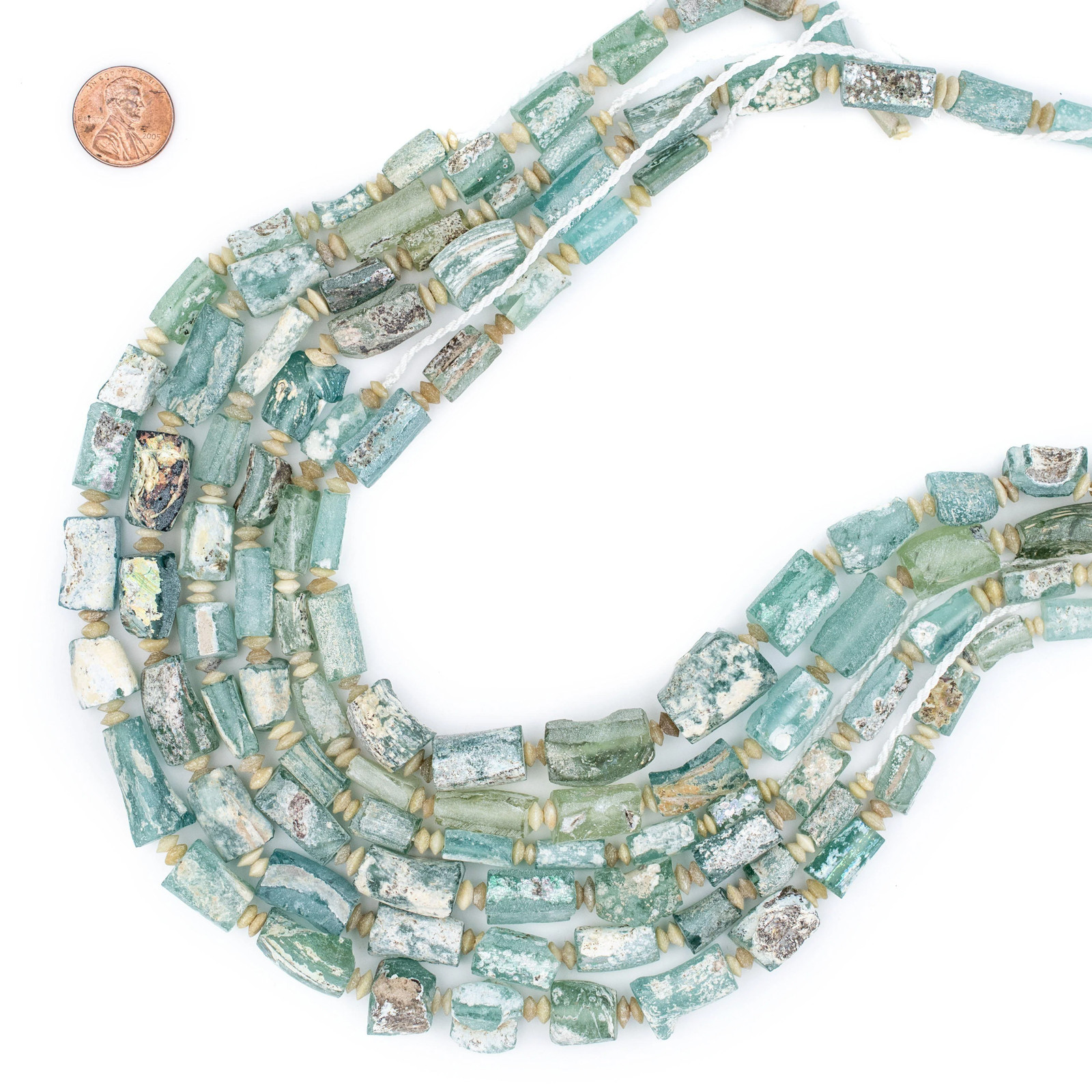 Rectangular Ancient Roman Glass Beads Pastel Colors 11mm Afghanistan Blue