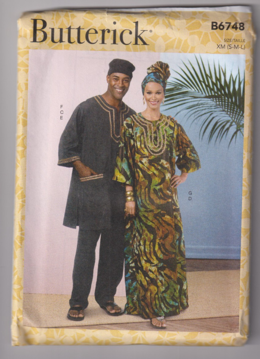 6748 BUTTERICK – TUNIC CAFTAN PANTS HAT & HEADWRAP – UNISEX Adult Sz S/M/L
