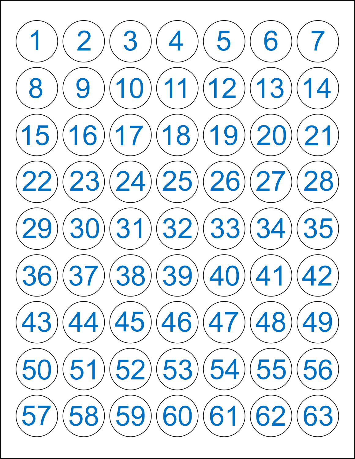Consecutive Number Stickers 1-63 or 64-126 Sequential 1″ Round Circle Labels
