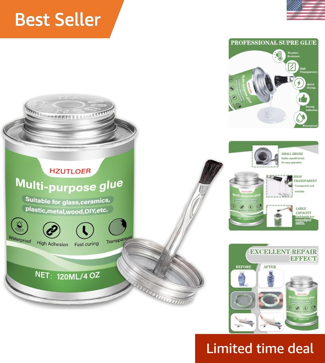 Multi-Purpose Super Glue | 4 oz High Strength Clear Adhesive with Brush | for…
