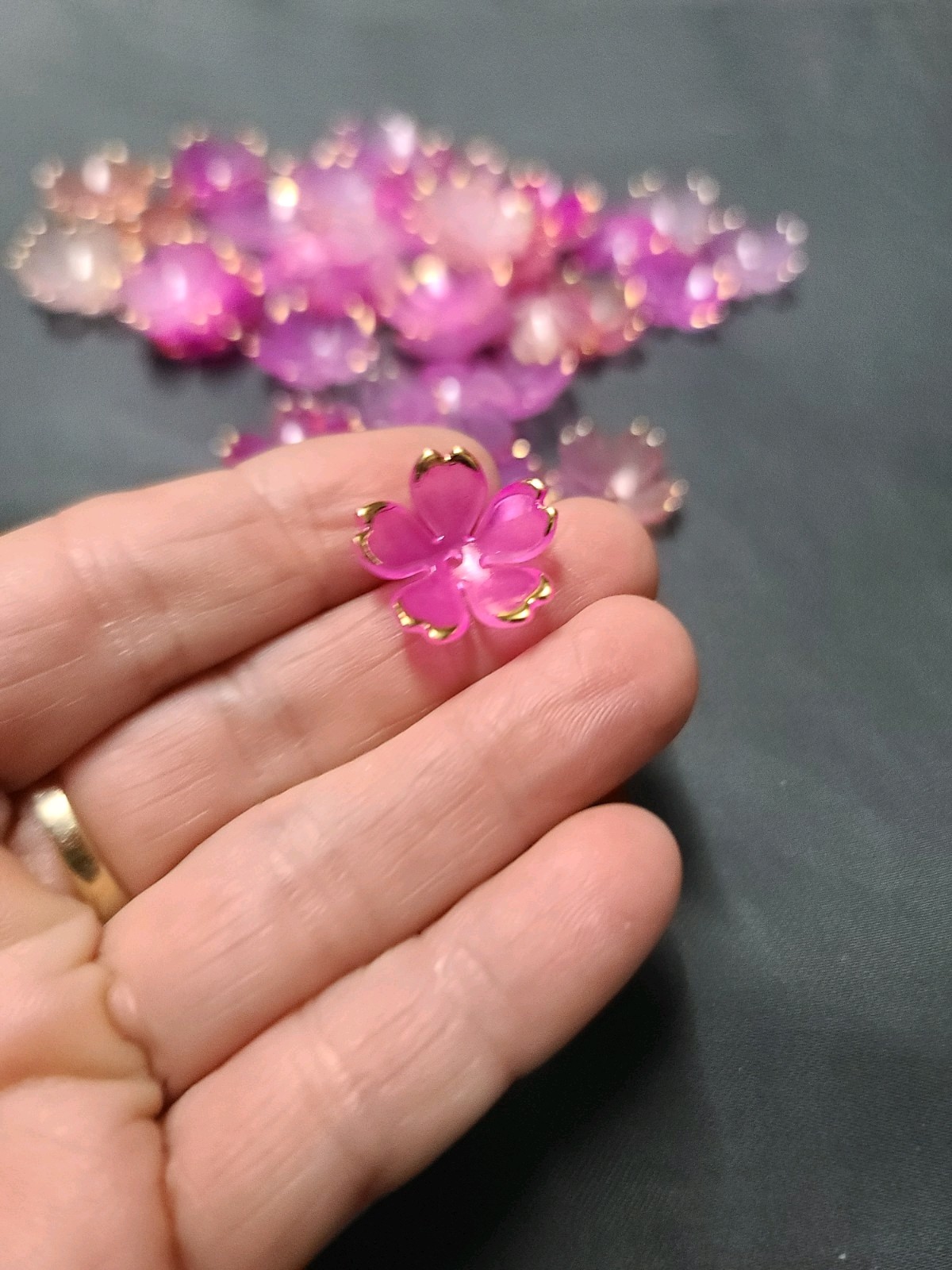 50pcs Cherry Blossom Beads Acrylic Flower Bead End Cap Torus Floral Charm Gold