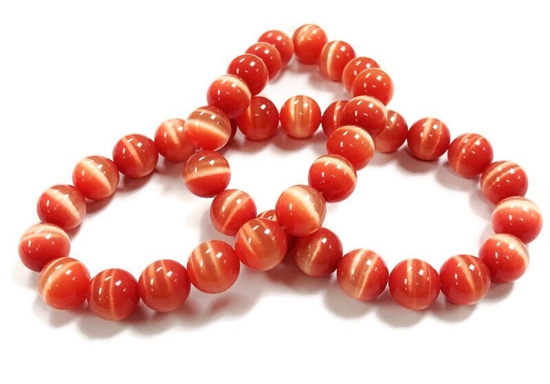 38 Cat’s Eye Fiber Optic Glass Hyacinth 10mm. Smooth Round Beads 2608