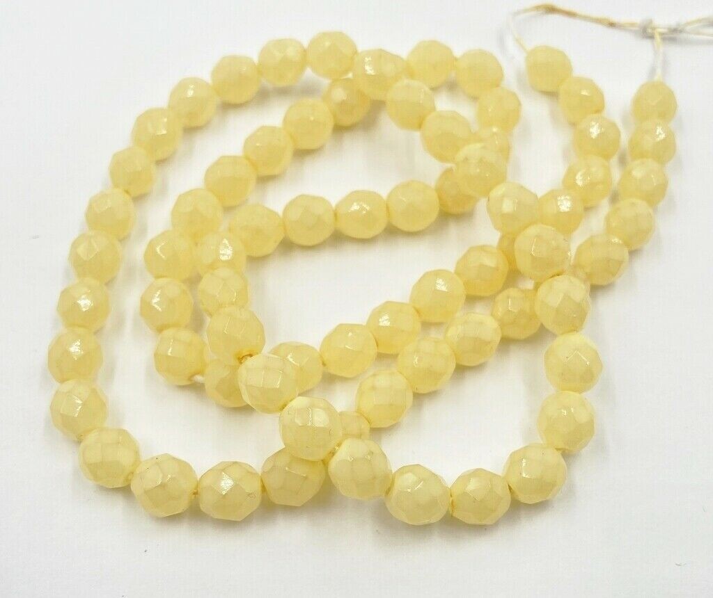 72 Vintage Czech Yellow Opal Glass Faceted 8mm Fire Polished Round Beads T414