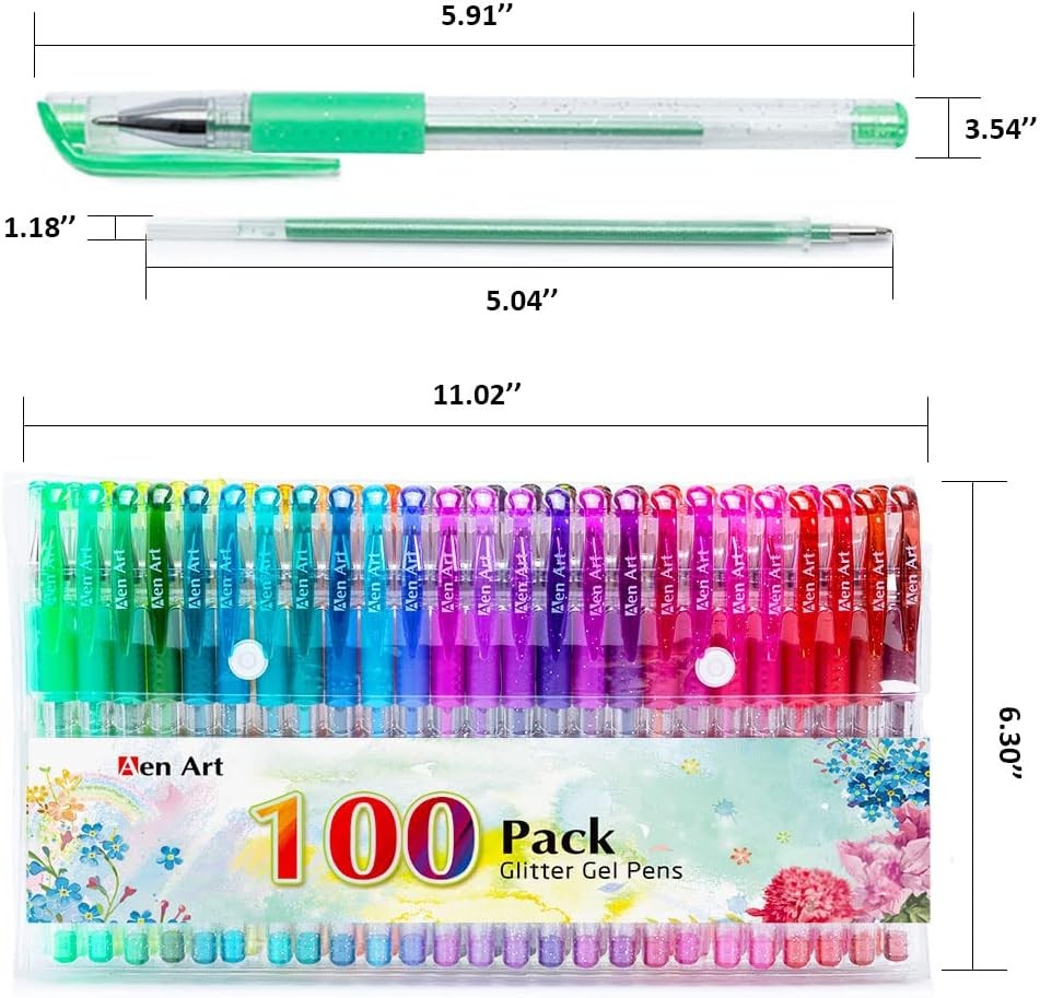 Aen Art Glitter Gel Pens, 100 Color Glitter Pen Set for Making Cards, 30% More I