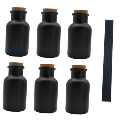 6 Pack Decorative Glass Bottles Set,4oz/125ml Matte Width Mouth Matte Black